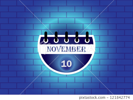 November 10th calendar page on a blue brick wall. A simple design perfect for reminders and scheduling. 121842774