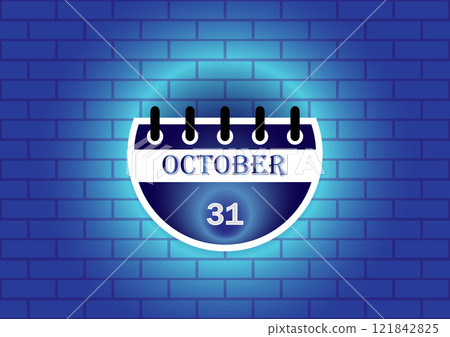 October 31st calendar page against a blue brick wall background. Perfect for scheduling, reminders, or event planning. October 31st calendar page against a blue brick wall background. Perfect for scheduling, reminders, or event planning. 121842825