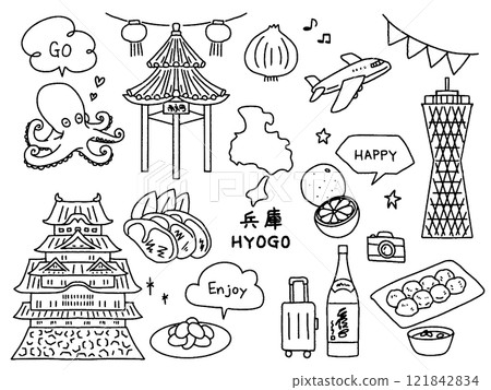 Hyogo hand-drawn illustration set 121842834