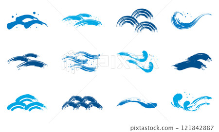Brush, handwritten, wave, set, vector, Japanese style, material, blue, light blue Brush, handwritten, wave, set, vector, Japanese style, material, blue, light blue 121842887