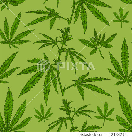 Cannabis sketch seamless pattern 4 121842953