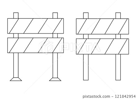 Hurdle roadblock sign, safety protectot icon, symbol. Boundary fence, equipment. security system. Road barrier. 121842954