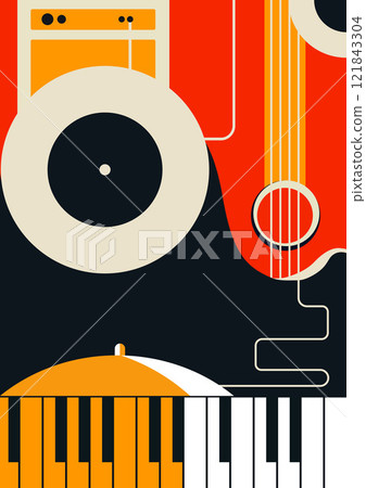 Bauhaus poster template with abstract musical instruments poster wall art vector 121843304