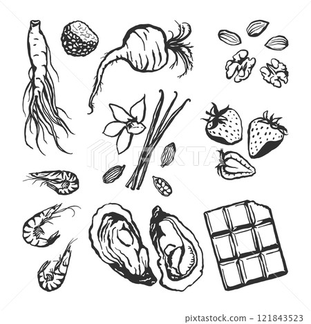 Set of hand drawn food aphrodisiacs 121843523