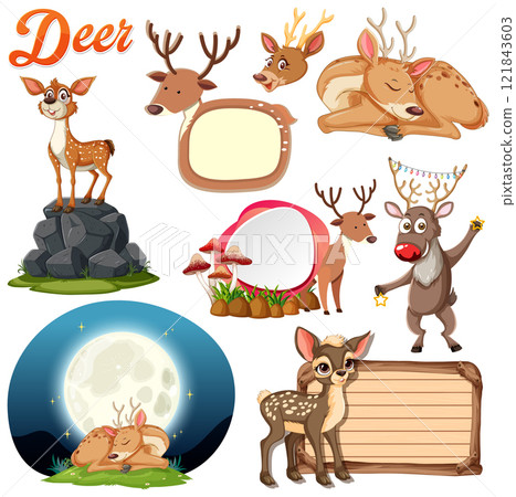 Whimsical Deer Vector Illustration Set 121843603