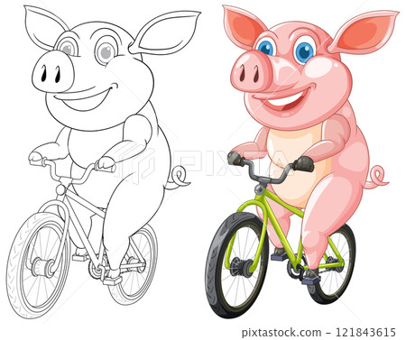 Happy Pig Riding a Bicycle 121843615