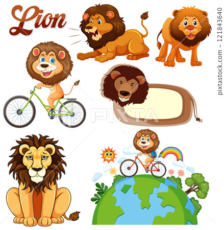 Playful Lions in Various Activities Playful Lions in Various Activities 121843640