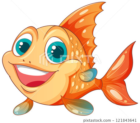 Cheerful Cartoon Orange Fish Illustration 121843641