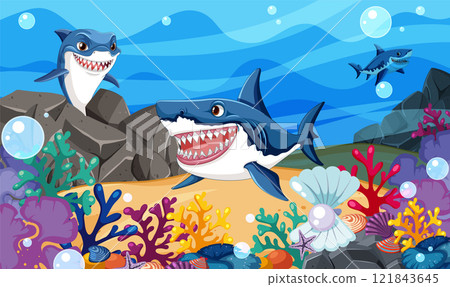 Colorful Underwater Shark Adventure 121843645