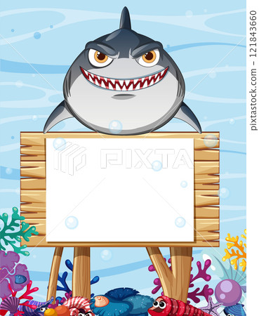 Shark with Blank Sign Underwater 121843660