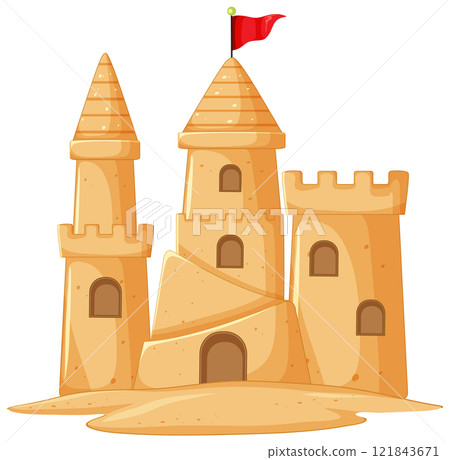 Whimsical Sandcastle with Red Flag Whimsical Sandcastle with Red Flag 121843671