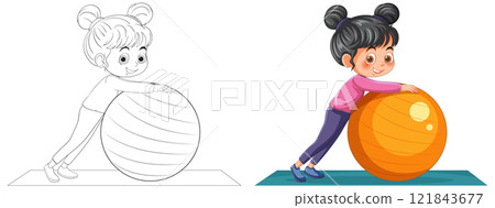 Girl Playing with Exercise Ball 121843677