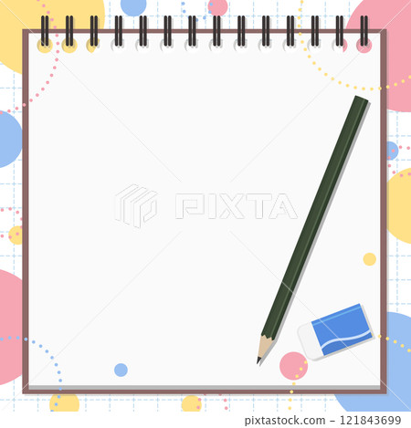 Notepad, pencil, eraser set, pop background Notepad, pencil, eraser set, pop background 121843699