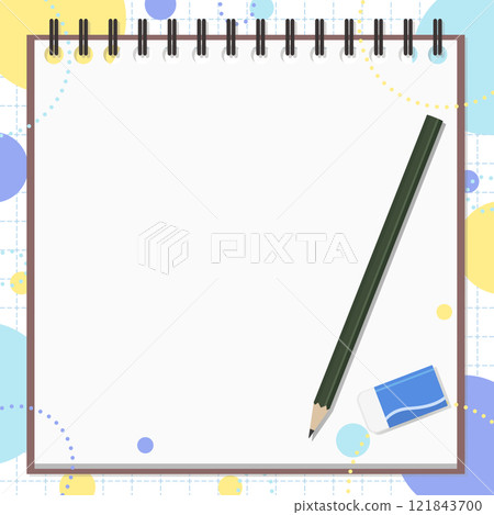Notepad, pencil, eraser set, pop background 121843700