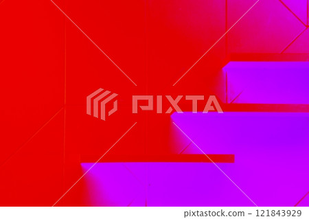 set of wooden shelves on white wall background texture, modified color scheme, pastel colors. 121843929