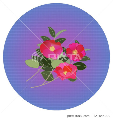 Illustration of a camellia with a circular background Illustration of a camellia with a circular background 121844099