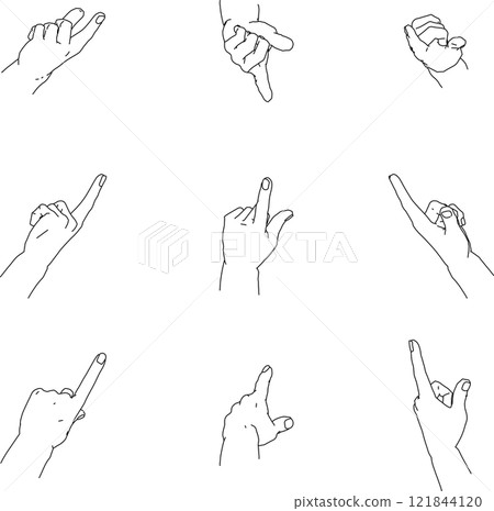 Pointing left hand seen from various angles 1 121844120