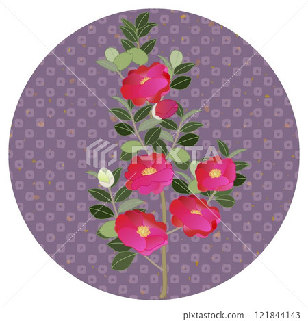 圓形背景的山茶花插圖 121844143