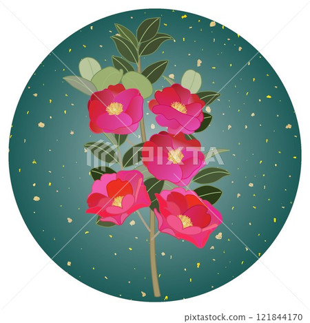 Illustration of a camellia with a circular background Illustration of a camellia with a circular background 121844170