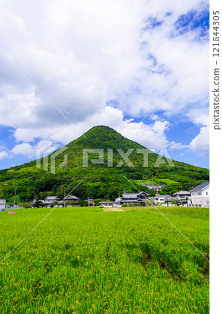 飯野山又名贊岐富士，在藍天的襯托下閃閃發光（香川縣丸龜市、坂出市） 121844305