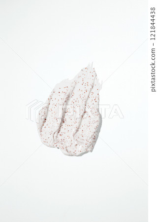 Cosmetic smear. Smears of body scrub. Fruit and berry body scrub texture of swatch Cosmetic smear. Smears of body scrub. Fruit and berry body scrub texture of swatch 121844438