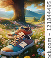 A flowery plain and two pairs of shoes 121844495
