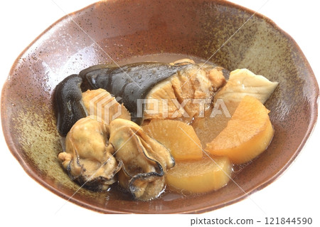 Yellowtail and Daikon + Hiroshima Oysters 121844590