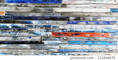 wooden plank background, short focus, typed wooden surface from short planks, changed color scheme. 121844676