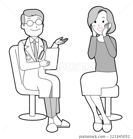 A woman is pleased to receive an explanation from a male doctor 121845052