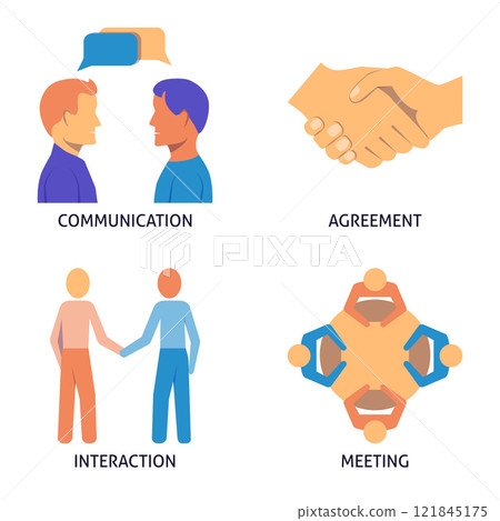 Communication and meeting flat icon set 121845175