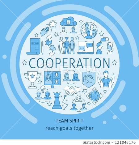 Cooperation round concept banner with text 121845176