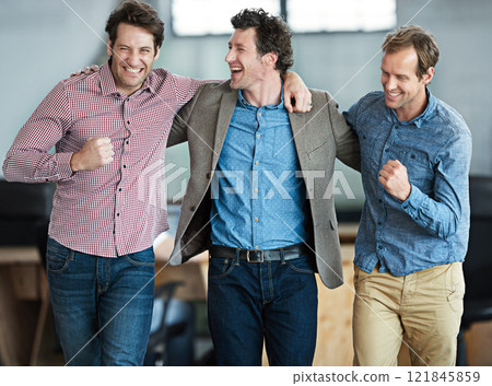 Group of colleagues celebrating, cheering and feeling excited after meeting office goal, marketing deadline or task. Smiling, motivated or successful team of creative agents showing fist hand gesture Group of colleagues celebrating, cheering and feeling excited after meeting office goal, marketing deadline or task. Smiling, motivated or successful team of creative agents showing fist hand gesture 121845859