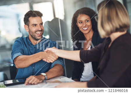 Handshake and teamwork by business people, colleagues and coworkers in a meeting, discussion or negotiating at work. Corporate professionals greet, make a deal and collaborate in an office boardroom Handshake and teamwork by business people, colleagues and coworkers in a meeting, discussion or negotiating at work. Corporate professionals greet, make a deal and collaborate in an office boardroom 121846016