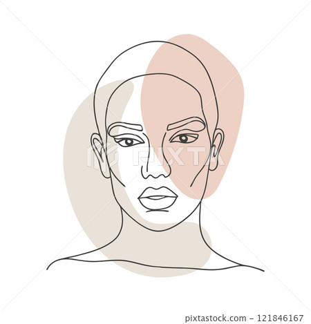 Abstract modern portrait of a beautiful young woman. Line art. Poster. Hand drawn illustration. 121846167