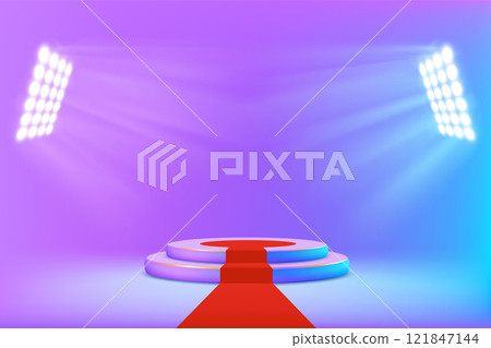 Round podium with red carpet Round podium with red carpet 121847144