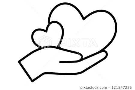 Hands supporting a close heart, a simple and cute black and white Valentine's Day icon 121847286