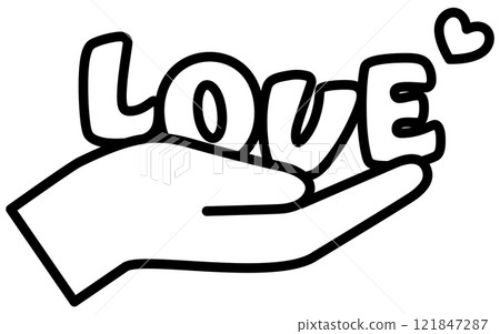 Palm and the word LOVE, a simple and cute black and white Valentine's Day icon 121847287