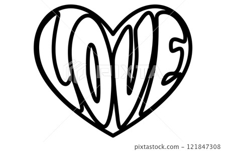 心中的愛這個詞，一個簡單可愛的黑白情人節圖標 121847308