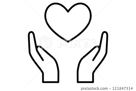 A heart wrapped in two hands, a simple and cute black and white Valentine's Day icon 121847314