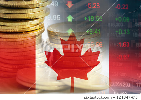 Stock market investment trading financial, coin and Canada flag or Forex for analyze profit finance business trend data. 121847475