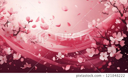 Background illustration of spring cherry blossoms and falling petals 121848222