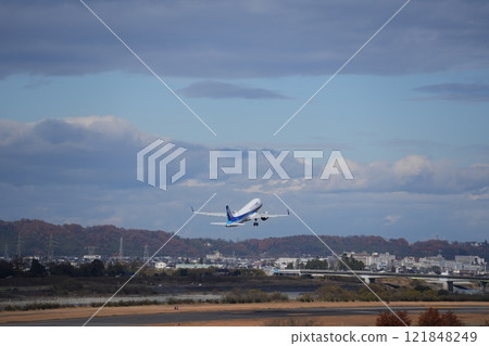 A plane taking off from Toyama Airport A plane taking off from Toyama Airport 121848249