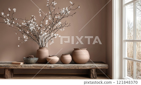 Creative concept in Trend color 2025 Mocha Mousse pantone, generated AI 121848370