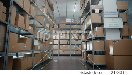 Sorting Facility, Storage of Online Store with E-Commerce Orders in Cardboard Boxes 121848393