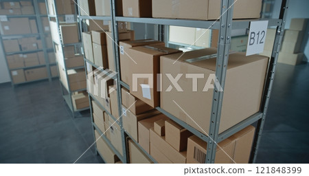 Sorting Facility, Storage of Online Store with E-Commerce Orders in Cardboard Boxes 121848399