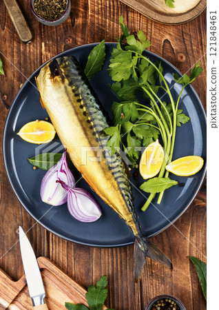 Smoked fragrant fish mackerel. Smoked fragrant fish mackerel. 121848461
