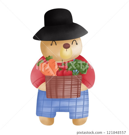 Chubby Cartoon Bear Holding a Basket of Vegetables Illustration Adorable and Wholesome Art. Chubby Cartoon Bear Holding a Basket of Vegetables Illustration Adorable and Wholesome Art. 121848557