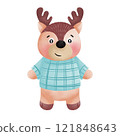 Cartoon Reindeer Wearing a Knitted Sweater Standing 121848643