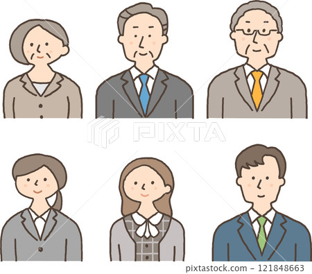 Illustration set of men and women wearing suits Illustration set of men and women wearing suits 121848663
