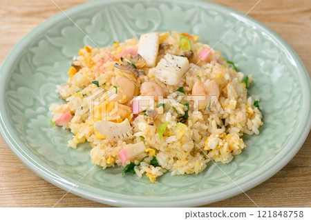 Seafood fried rice, seafood fried rice, seafood fried rice, seafood mix used. 121848758